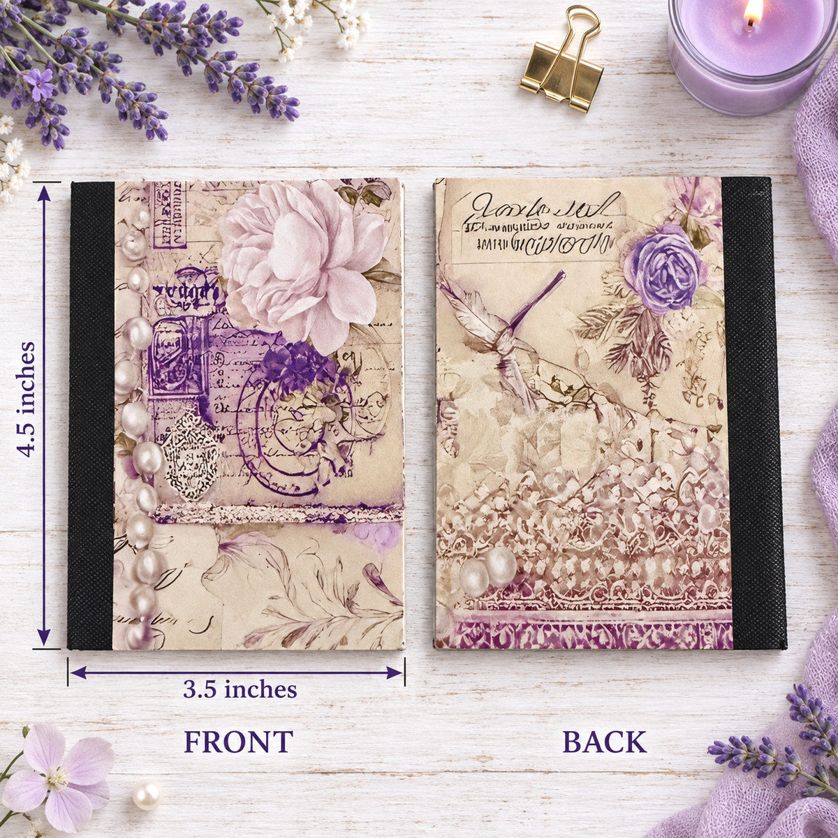 Decorative Vinyl Covered MINIATURE Composition Notebook French Lavender