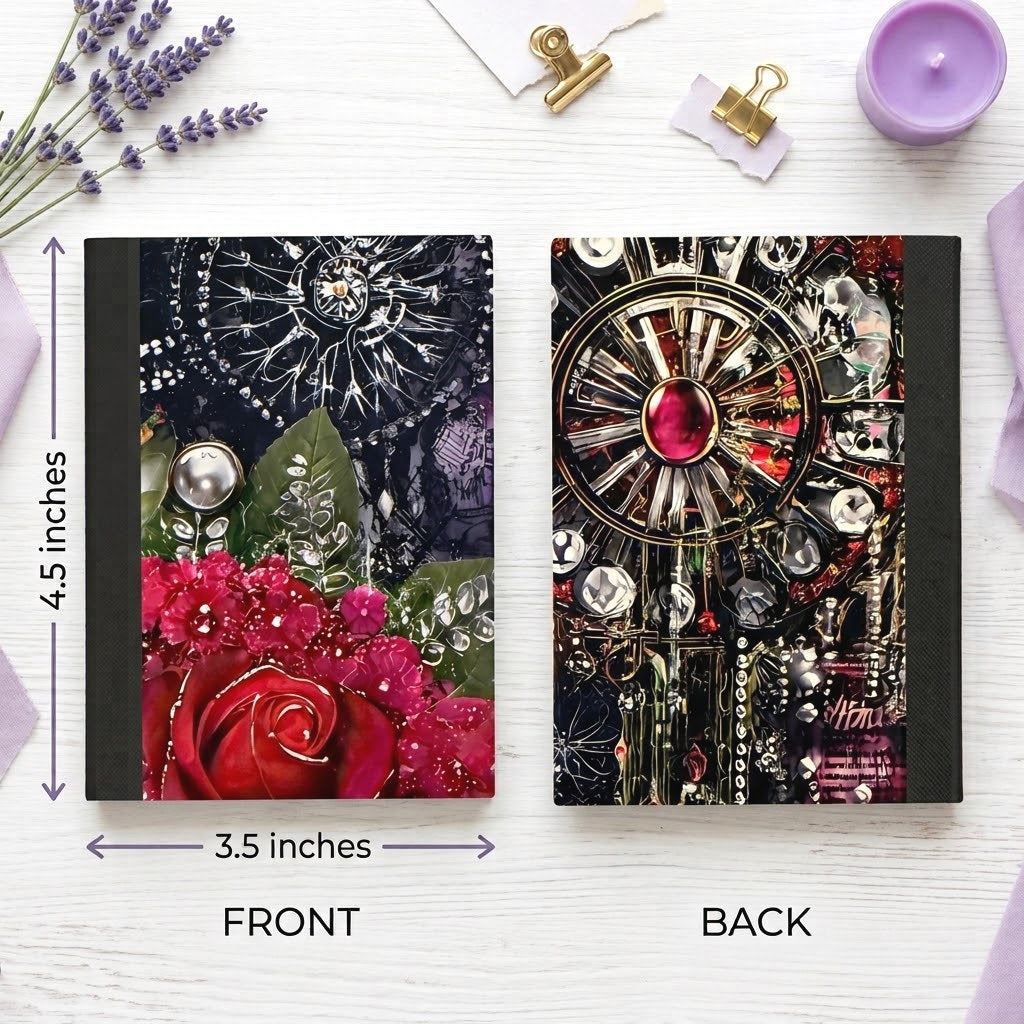 Decorative Vinyl Covered MINIATURE Composition Notebook Steampunk Rose