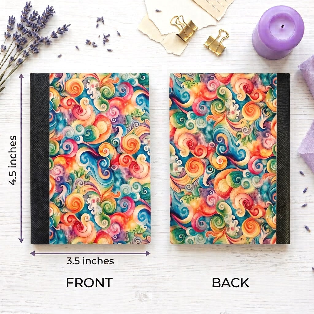 Decorative Vinyl Covered MINIATURE Composition Notebook Bright Swirls