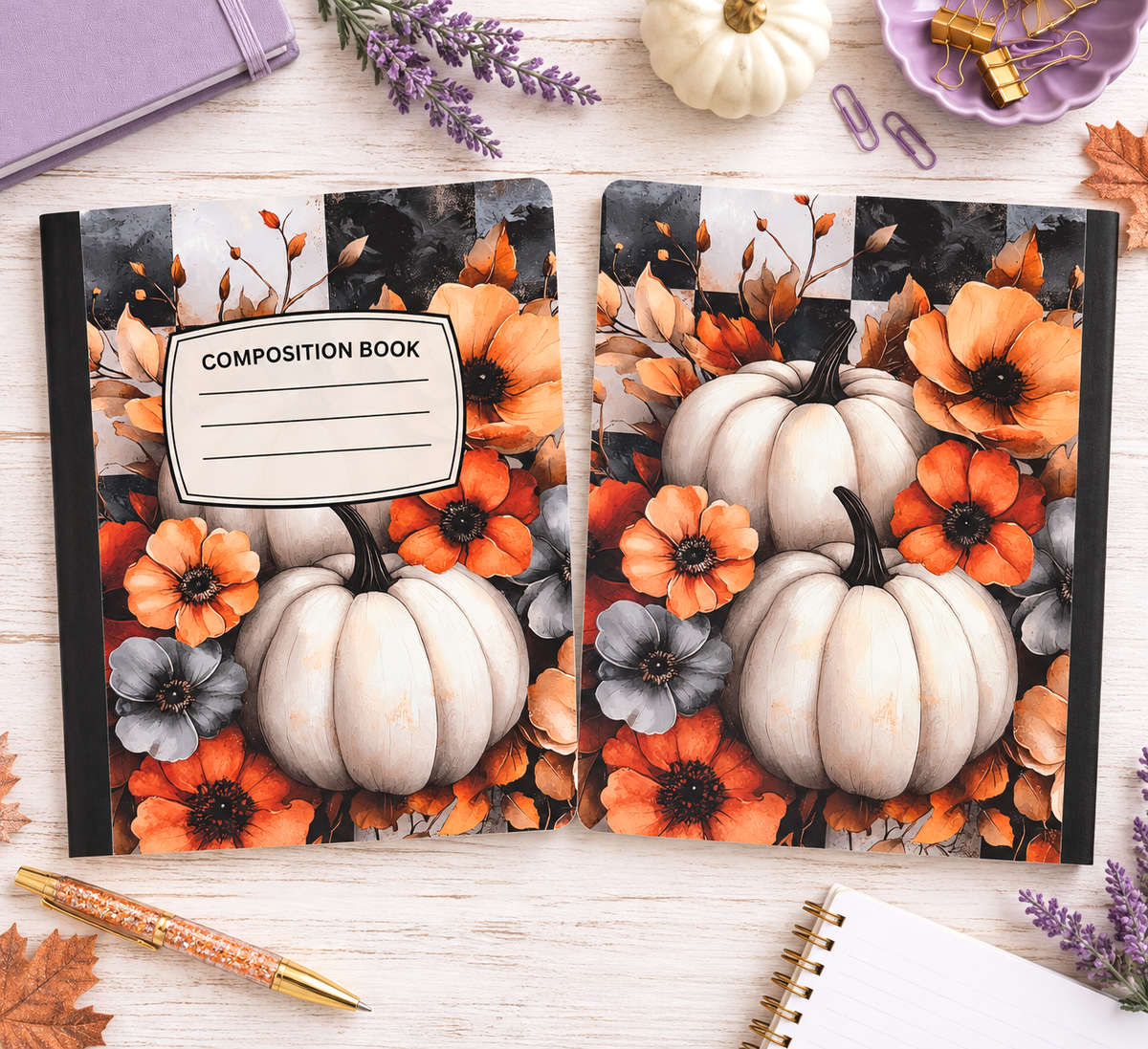 Decorative Vinyl Covered Composition Notebook Pumpkins