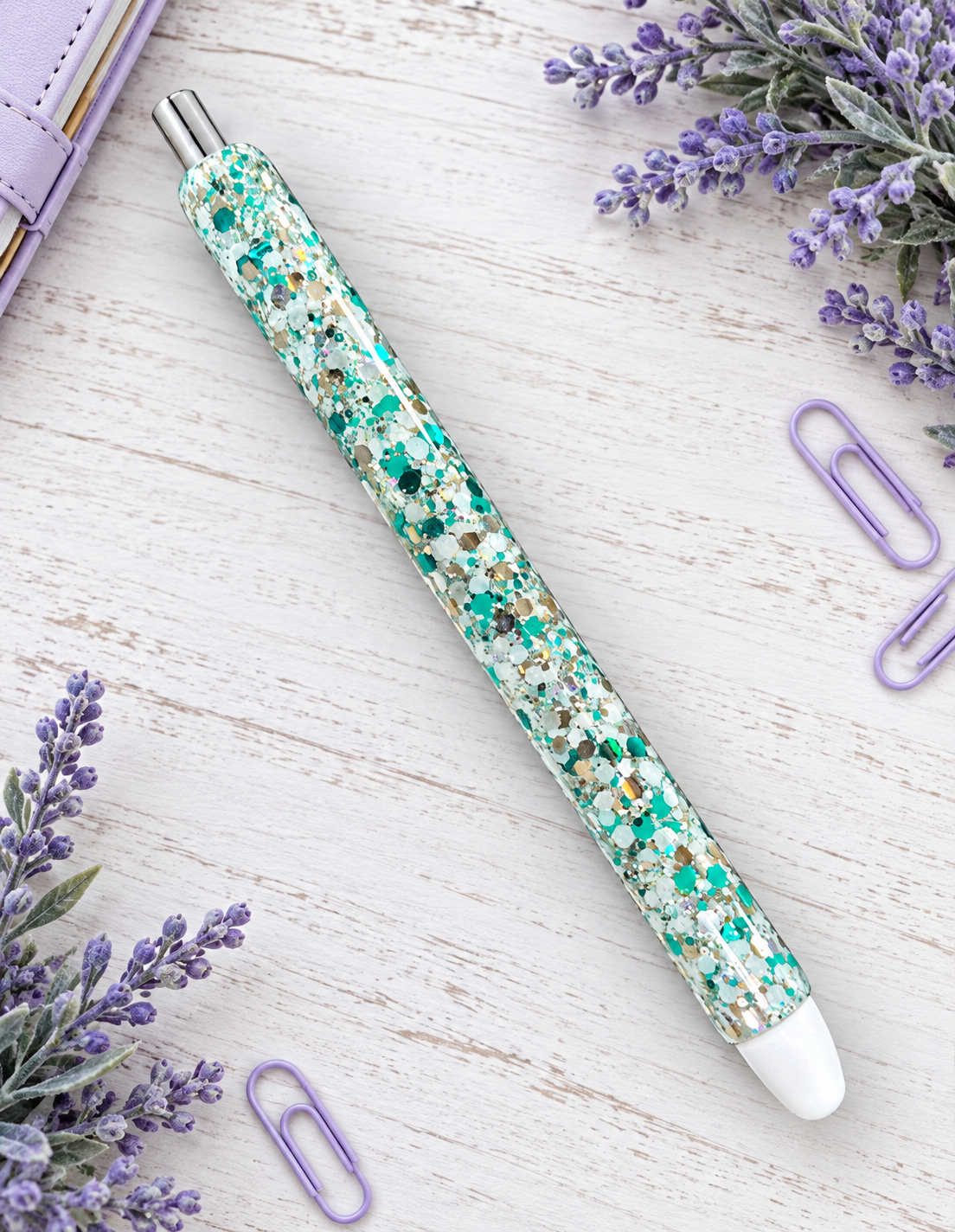 Handmade Turquoise and Silver mix glitter pen with free refill