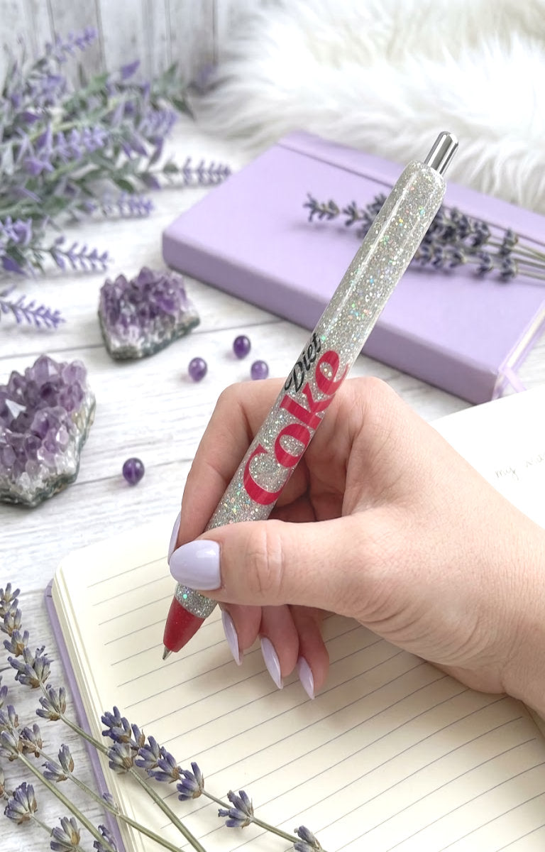Handmade Diet Coke glitter pen with free refill