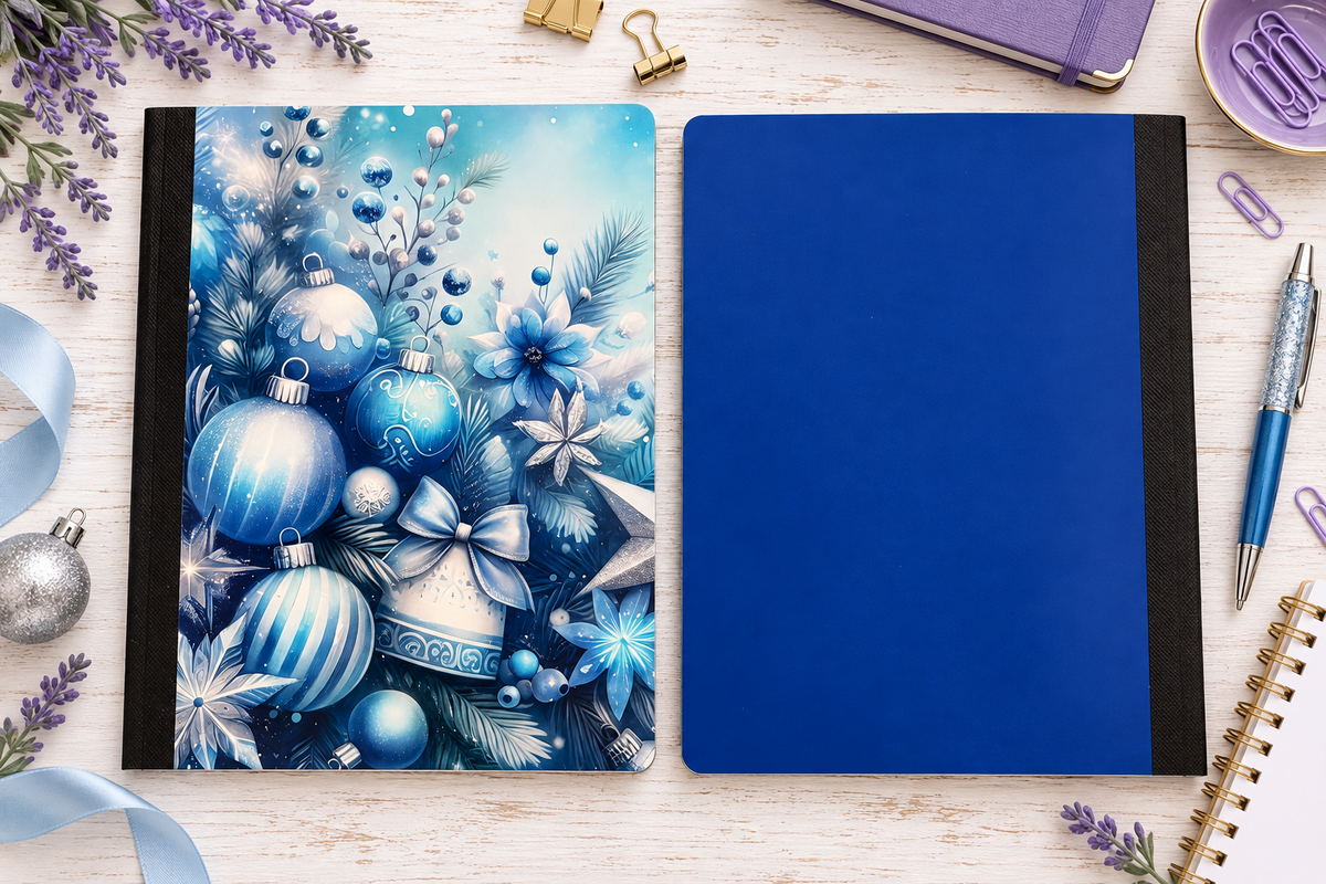 Decorative Vinyl Covered Composition Notebook Blue Ornaments