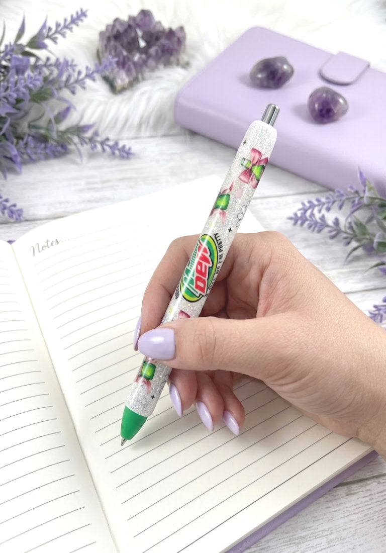 Handmade Mountain Dew glitter pen with free refill