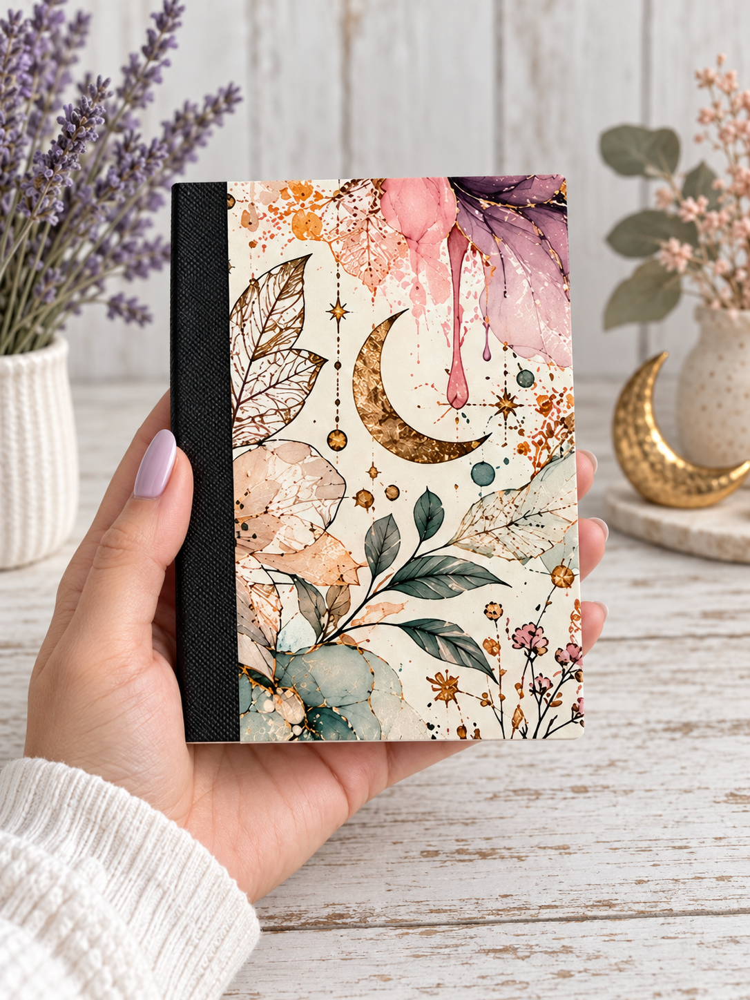 Decorative Vinyl Covered MINIATURE Composition Notebook Moonlit Floral