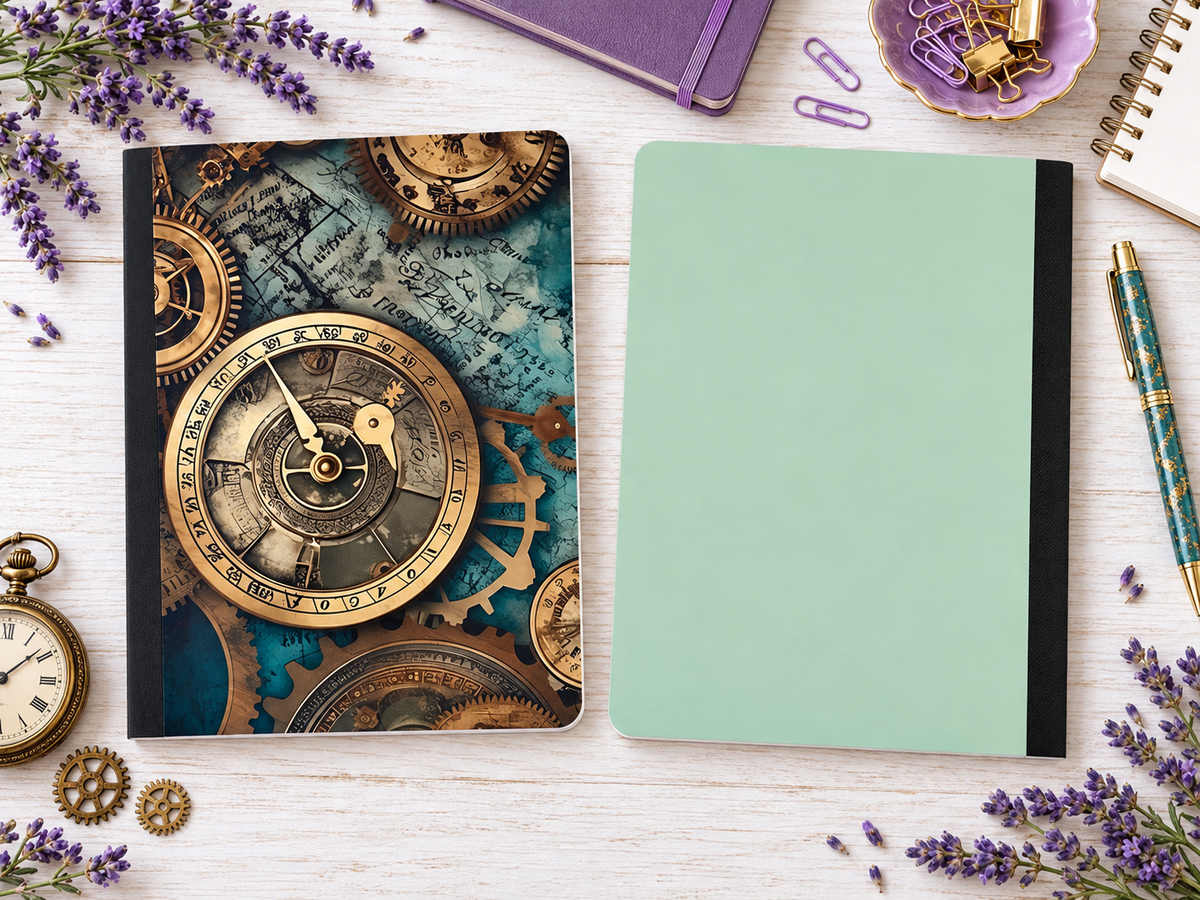 Decorative Vinyl Covered Composition Notebook Clocks