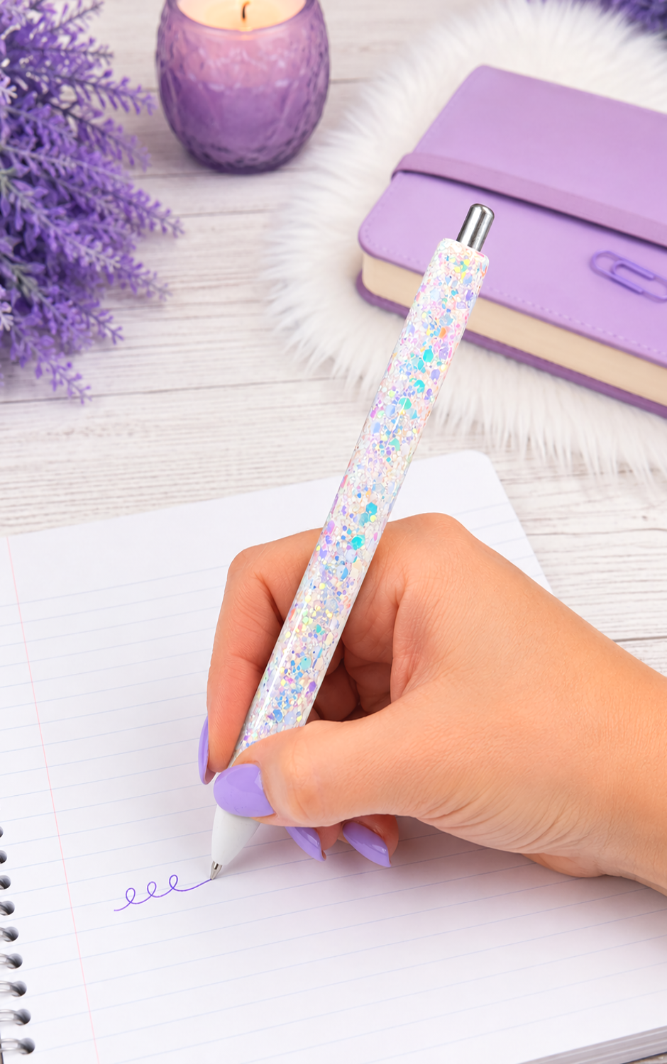 Handmade White Color Shift chunky glitter pen with free refill