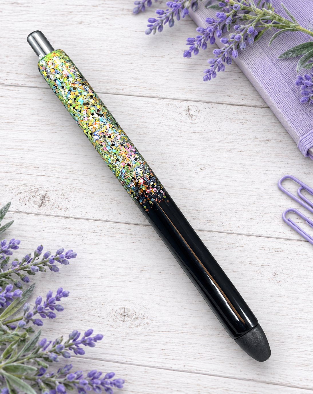 Handmade Green Mix and Black Ombre glitter pen with free refill