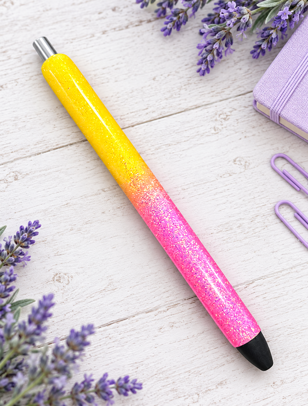 Handmade Yellow and Pink ombre glitter pen with free refill