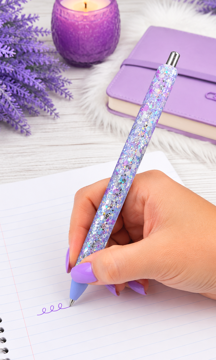 Handmade Lavender and Purple Mix chunky glitter pen with free refill