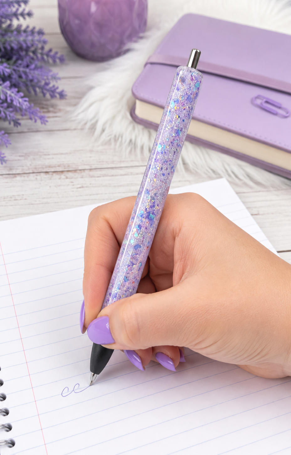 Handmade Lavender Color Shift chunky glitter pen with free refill