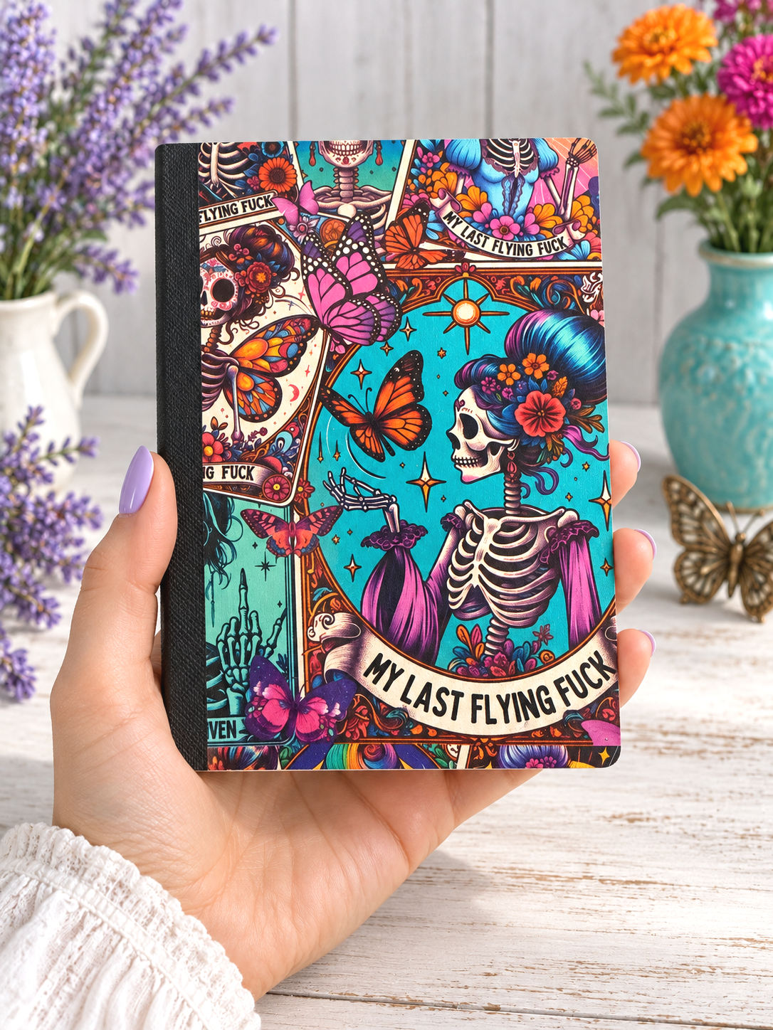 Decorative Vinyl Covered MINIATURE Composition Notebook Butterflies and Bad Words