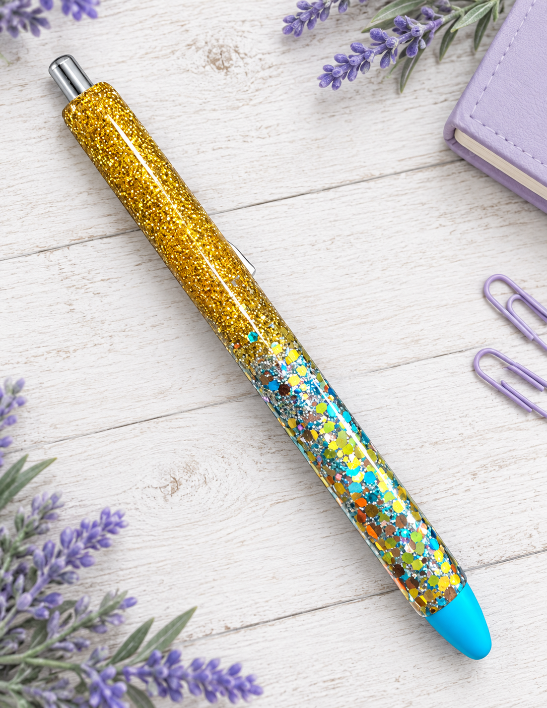 Handmade Gold and Aqua Gold mix Ombre glitter pen with free refill