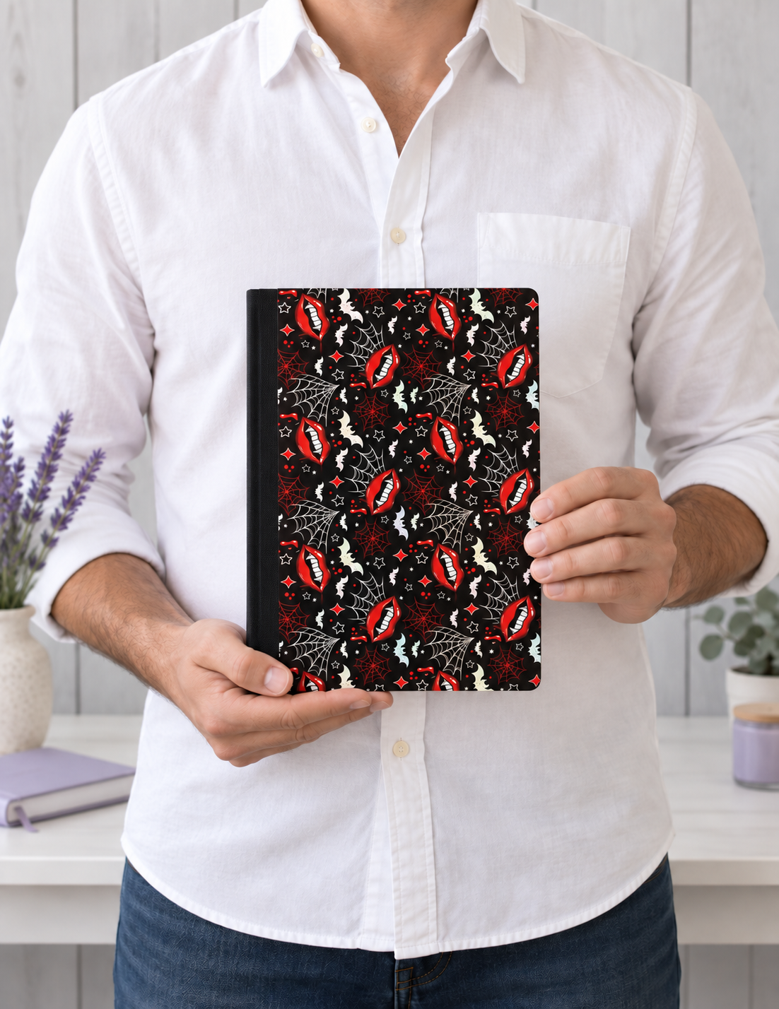 Decorative Vinyl Covered Composition Notebook Holographic Vampire Mouth