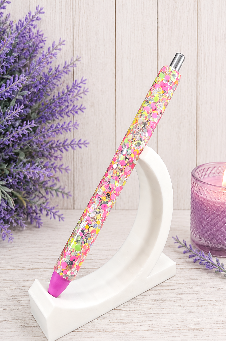 Handmade Orange Green Pink Mix chunky glitter pen with free refill