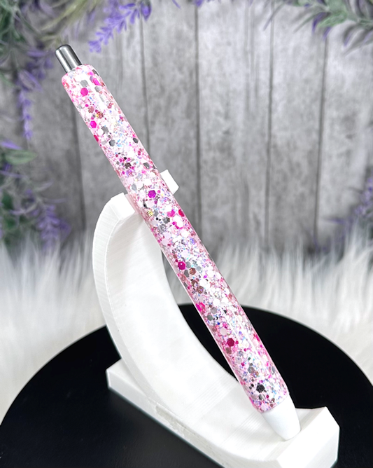 Handmade Pinks and Silver Party Mix glitter pen with free refill