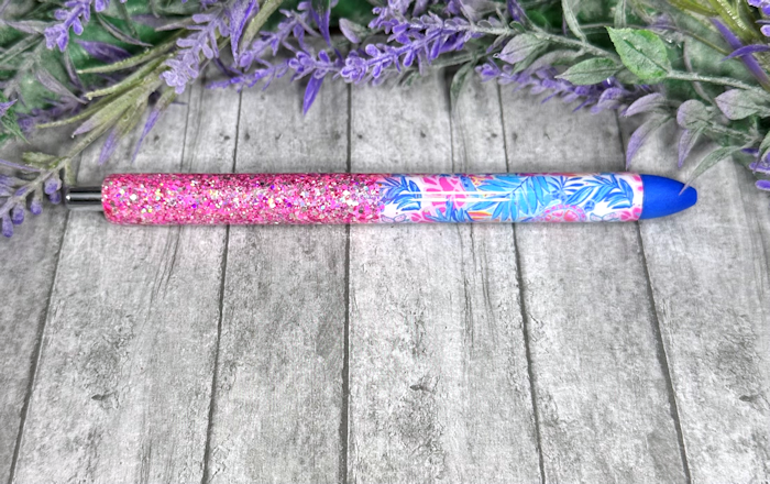 Handmade Pink and Blue Palm Leaves Ombre  glitter pen with free refill