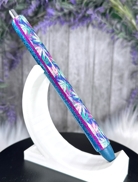 Handmade Marijuana Leaves on Blue glitter pen with free refill