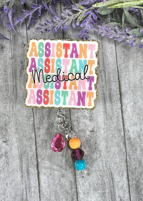 Medical Assistant Badge Reel, Badge Holder, Cute Badge, Glitter