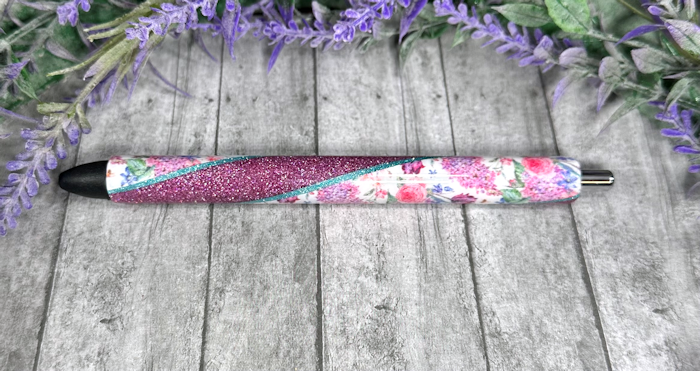 Handmade Flowers on pink glitter pen with free refill
