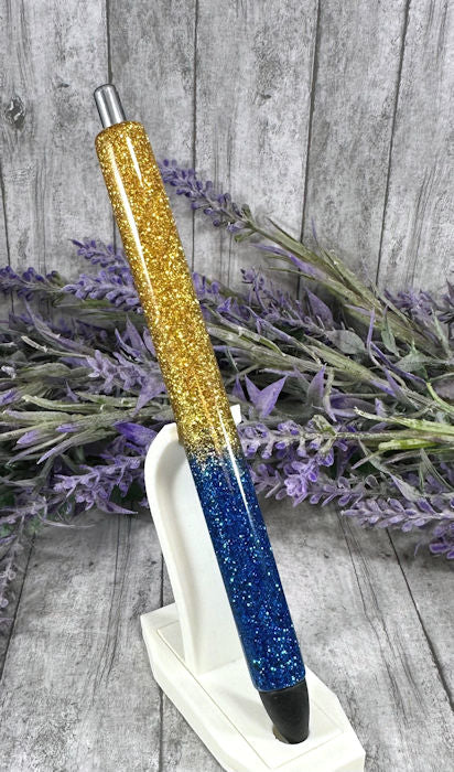 Handmade Blue and Gold ombre glitter pen with free refill