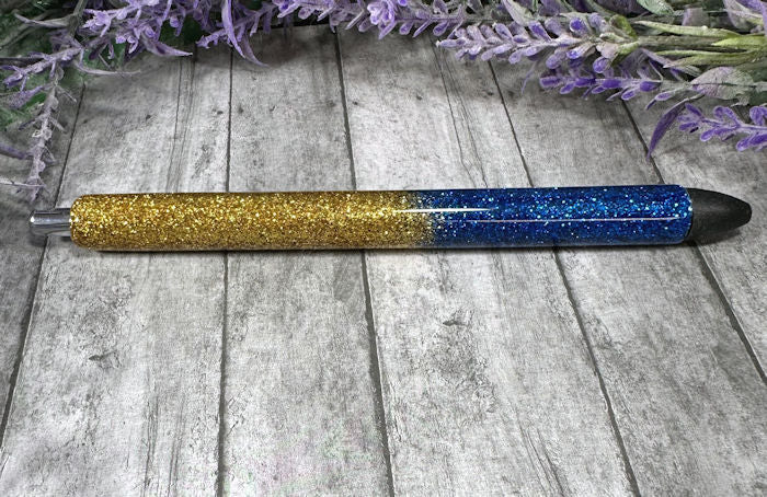 Handmade Blue and Gold ombre glitter pen with free refill