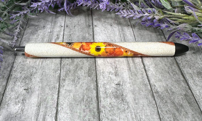 Handmade Fall flowers glitter pen with free refill