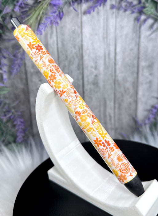 Handmade Fall Flowers on orange glitter pen with free refill