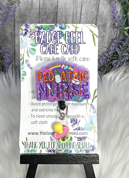 Handmade Purple Pediatric Nurse Badge Reel