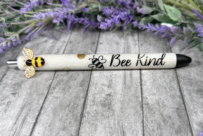Handmade Bee Kind glitter pen with free refill