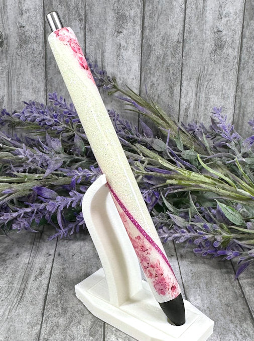 Handmade Pink and white flowers Washi Tape glitter pen with free refill