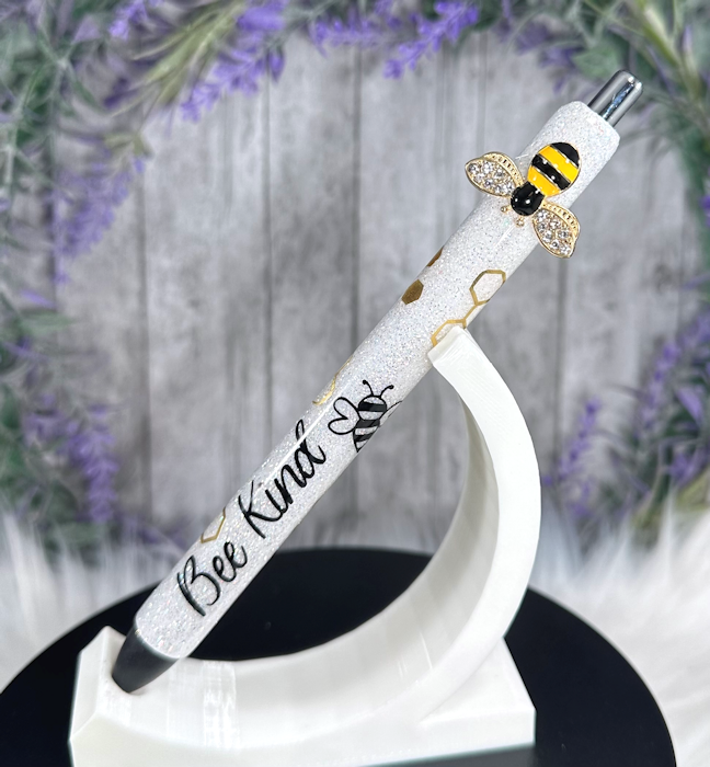 Handmade Bee Kind glitter pen with free refill