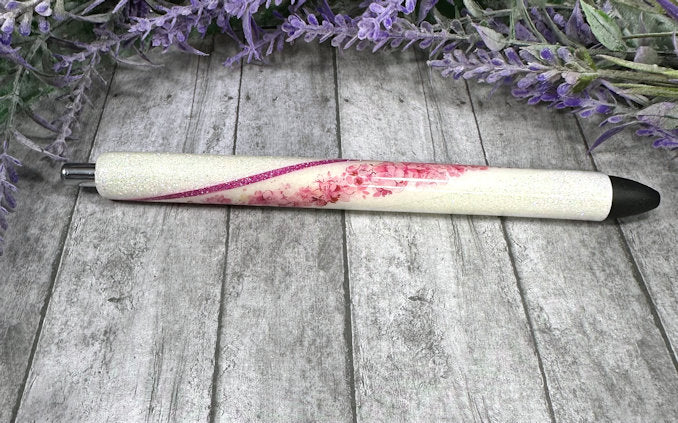 Handmade Pink and white flowers Washi Tape glitter pen with free refill