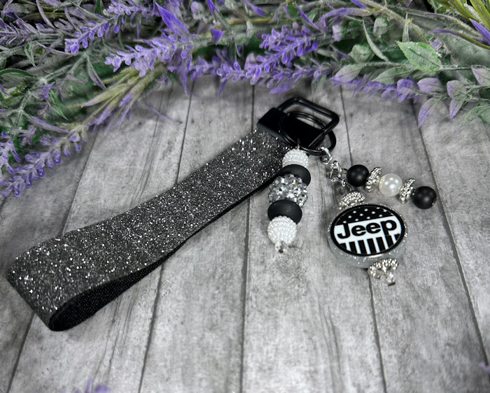 Handmade Jeep Silver Faux Leather Key Fob Wristlet