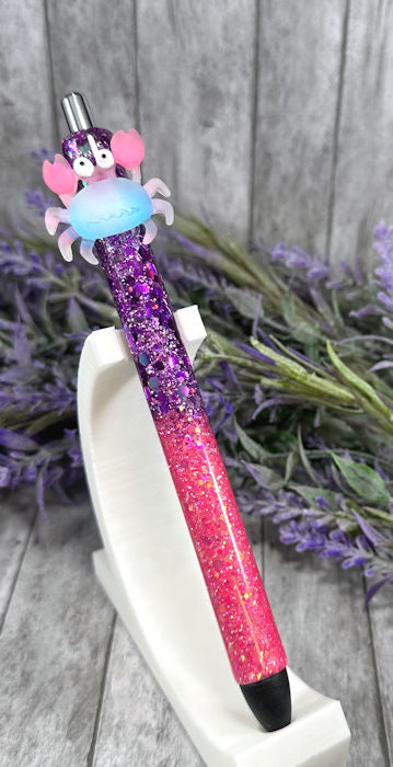 Handmade Purple and Pink Crab glitter pen with free refill