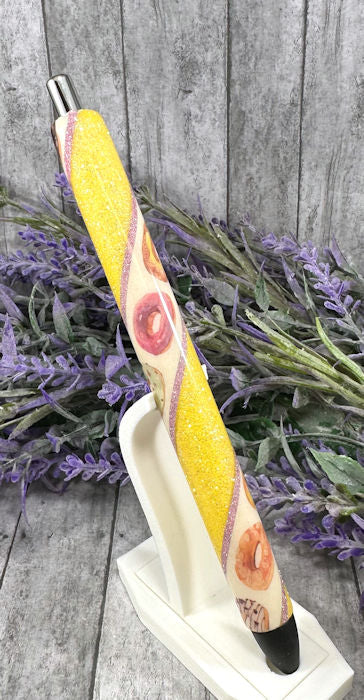 Handmade Donuts on yellow glitter pen with free refill
