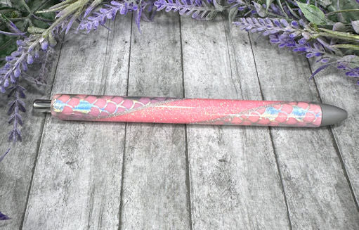 Handmade Pink Mermaid print Washi Tape glitter pen with free refill