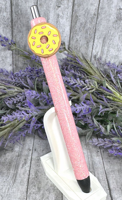 Handmade Donut on pink glitter pen with free refill