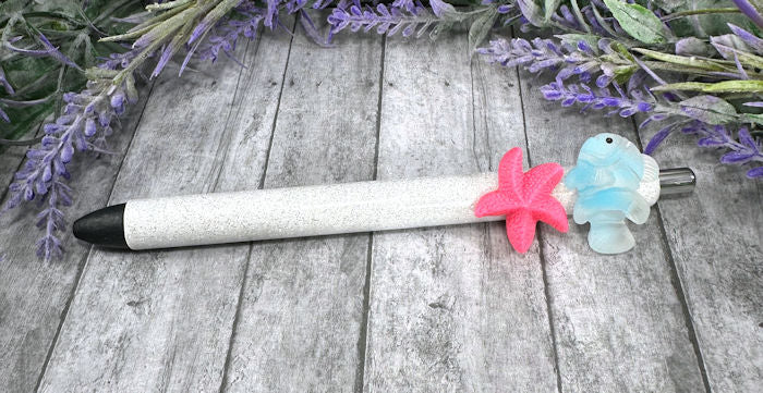 Handmade Fish and Starfish Beach glitter pen with free refill
