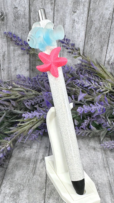 Handmade Fish and Starfish Beach glitter pen with free refill