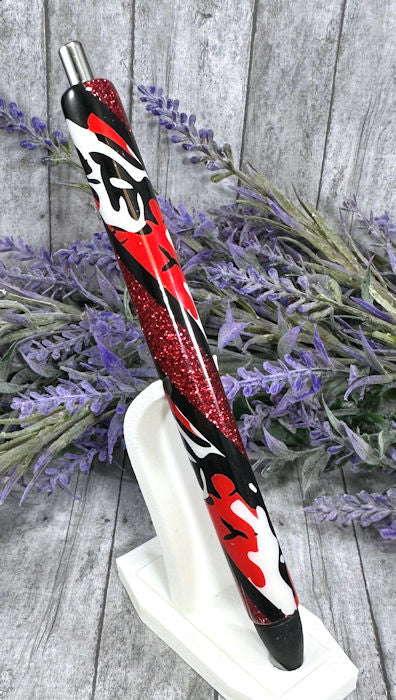 Handmade red and black Camouflage glitter pen with free refill