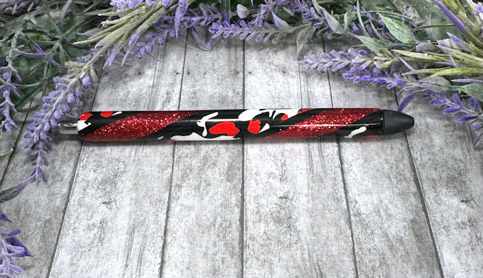 Handmade red and black Camouflage glitter pen with free refill