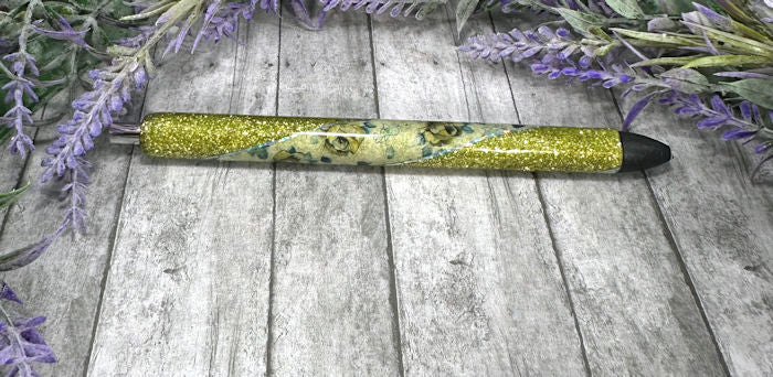 Handmade Green snd Blue Flowers washi tape glitter pen with free refill