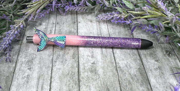 Handmade Mermaid Tail pink and purple glitter pen with free refill