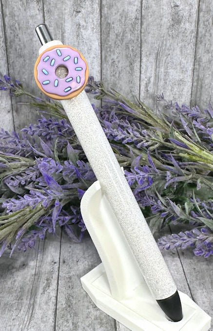 Handmade Lavender Donut on white glitter pen with free refill