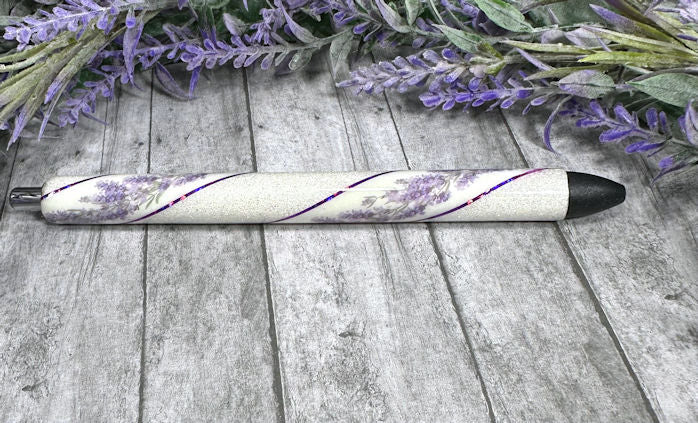 Handmade Lavender and white flowers Washi Tape glitter pen with free refill