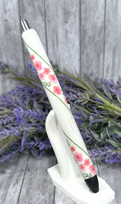 Handmade Pink flowers Washi Tape glitter pen with free refill
