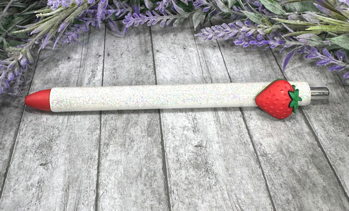 Handmade Summer Strawberry glitter pen with free refill