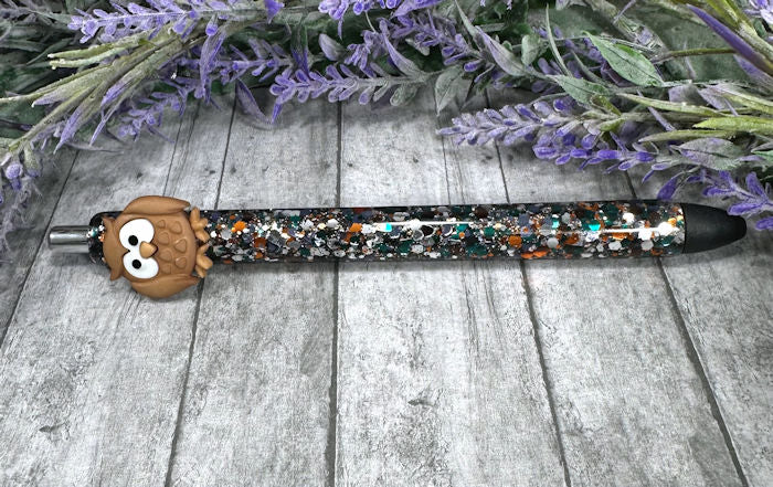 Handmade Autumn Owl glitter pen with free refill