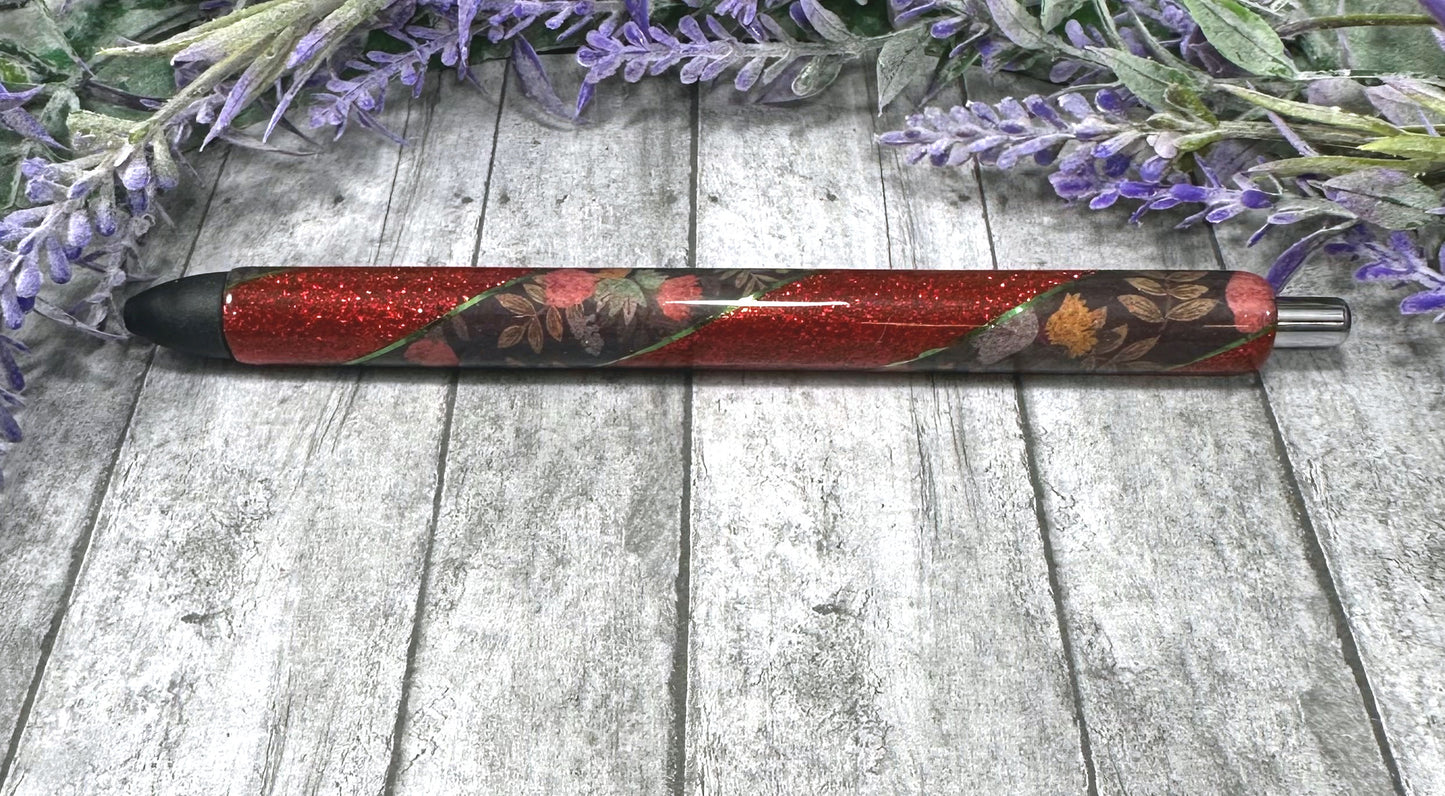 Handmade Red and Green flowers Washi Tape glitter pen with free refill